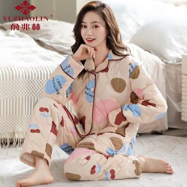 Pijamas acolchados invierno de las mujeres de doble cara 100% algodón viejo paño grueso rojo plaid engrosado cálido desgaste del hogar traje