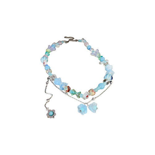 Dopamine colorful beaded butterfly star bow love tassel necklace sweet clavicle chain girl heart necklace