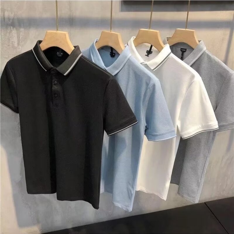 Summer New Polo Shirt Men's Slim-fit High-end Business Top Lar Short-sleeved Thin Youth Casual Bead T-shirt