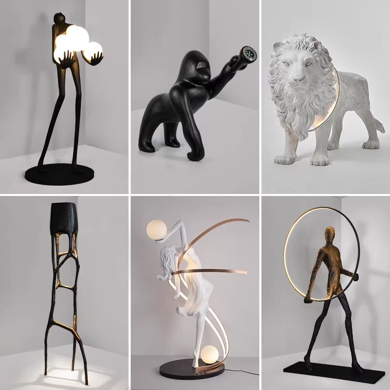 Artistic Humanoid Creative Floor Lamp Abstract Sculpture Ornaments Lighting Gorilla Lion Creative Design Decorative Lamps
