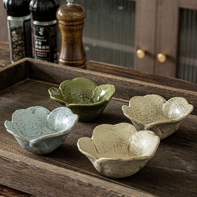 Ceramic Dinnerware Set Japanese Retro Style, Matte Yellow, Multi-Size Plates & Bowls