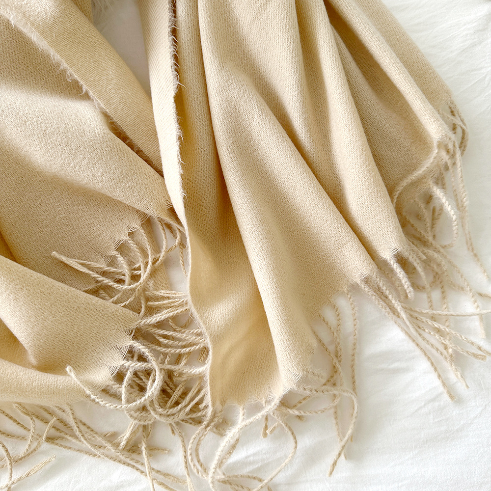 Solid Color Cashmere Scarf For Women In Winter, New European And American Camel Beige Warm Scarf, Long Shawl_voghion.com