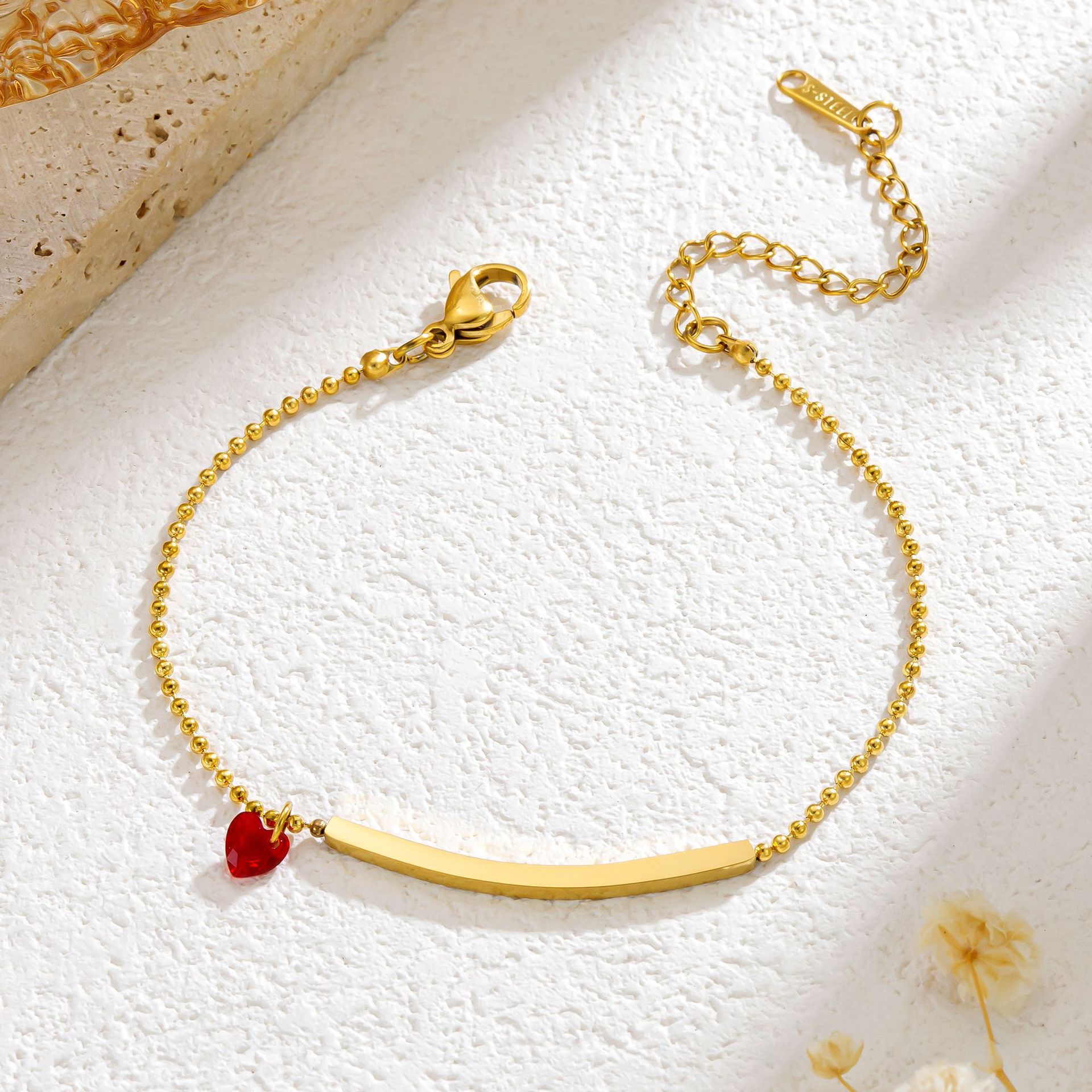 Año Nuevo amor rojo zircón titanio acero pulsera de acero francés corazón rosado barra de esferas pulsera accesorios femeninos
