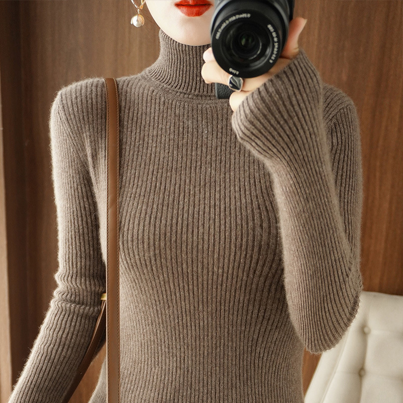 In-Stock New Autumn Wool Knit High-Neck Long Base Layer for Autumn and Winter, Elegant Commuter Vintage High-Neck Slim Fit Top
