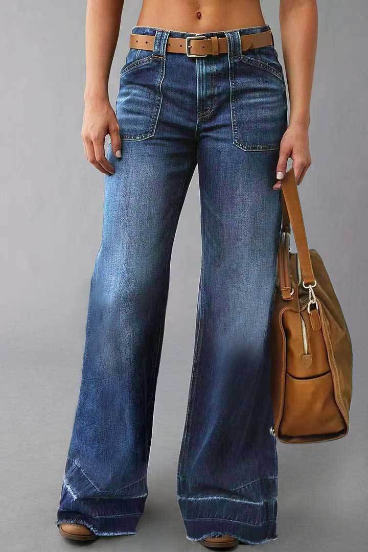 Vintage High-Waisted Straight Leg Jeans For Women – Distressed Hem Relaxed Fit Denim Pants (Dark Blue, Light Blue, Black)_mkmklike.com