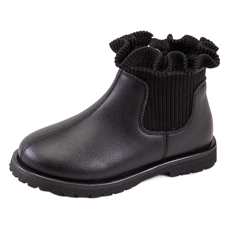 Детские ботинки Мартин из суперволокна, новые модели 2025 года, короткие вязаные ботинки для принцесс, теплые бархатные ботинки для девочек на осень и зиму.