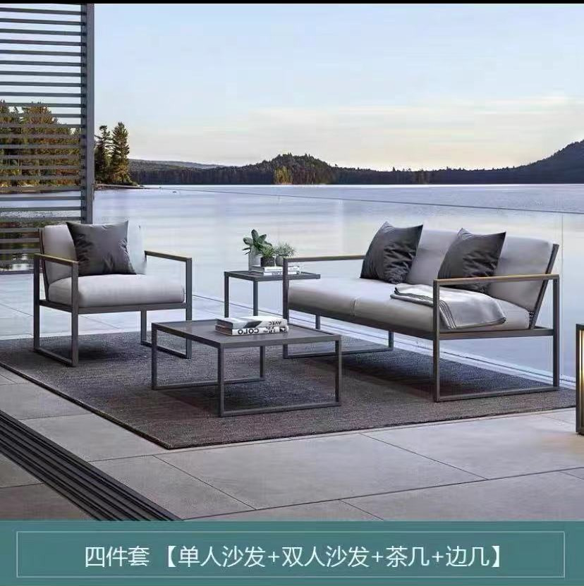 Sofá de aleación de aluminio al aire libre nórdico terraza villa muebles departamento de ventas residencial sofá de acero inoxidable combinación al aire libre
