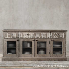 美式乡村复古轻奢餐厅餐边柜实木简约经典收纳储物餐厅别墅样板房