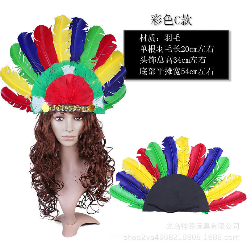 1 Halloween Savage COS pluma tocado pluma indio tocado pluma negro rojo blanco sombrero jefe indio