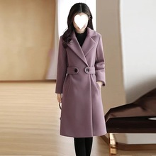 韩版毛呢外套女中长款2023秋冬季女装修身显瘦呢子女大衣