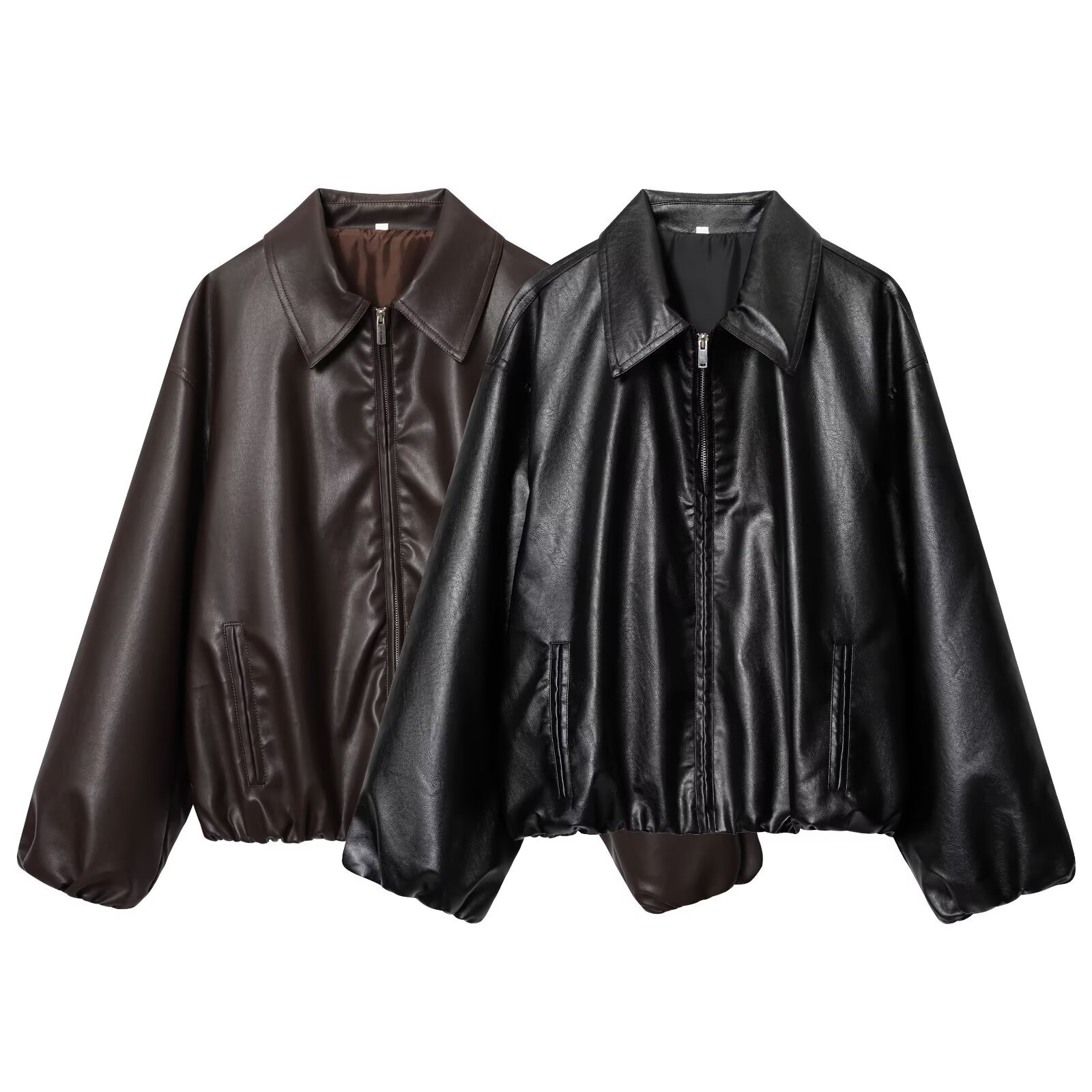2025 Autumn and Winter New European and American Cross-Border Women's Street Fashion Imitation Leather Bomber Jacket