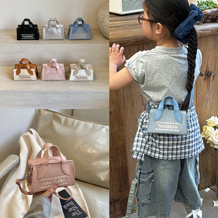 Trendy Small Square Handbag Dopamine Shoulder Children's Fashion Bag with Contrasting Letter Crossbody Bag