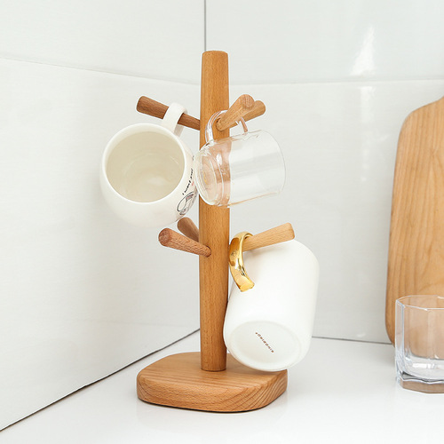 Creative wooden cup holder, beech cup holder, jewelry holder, paper roll holder, six-claw storage rack, tea cup upside down drain cup holder