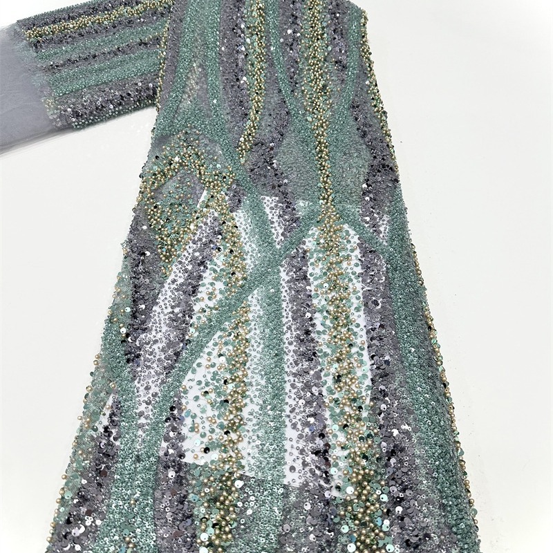 Tejido de sequilla tubo de cuentas bordado red de hilo inferior bordado cuentas de rendimiento ropa de vestido de ropa de niños tela bordado tridimensional bordado image 5