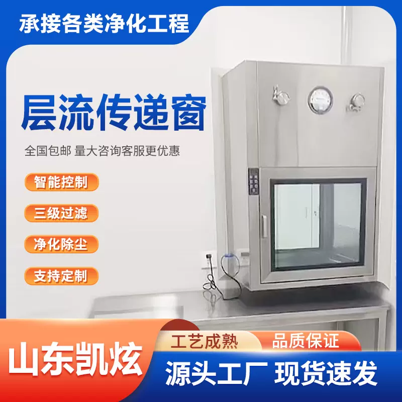 层流传递窗304不锈钢紫外线灯管消毒自净传递柜双门互锁VHP洁净窗
