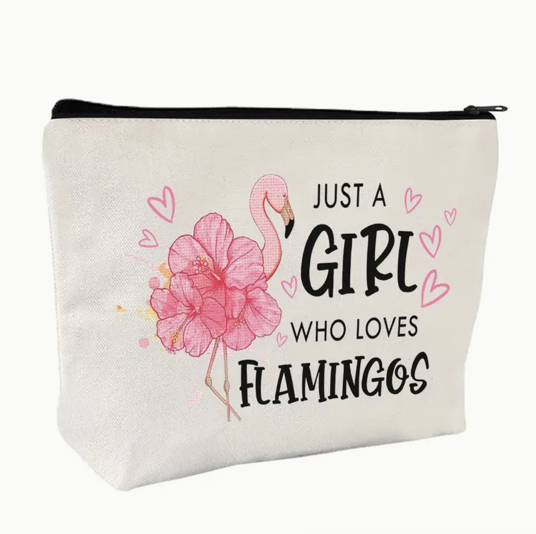 Amazon Cross-border Flamingo Bolsa de cosméticos de lino y algodón impresa a doble cara Bolsa de regalo Bolsa de almacenamiento con estampado de letras de dibujos animados