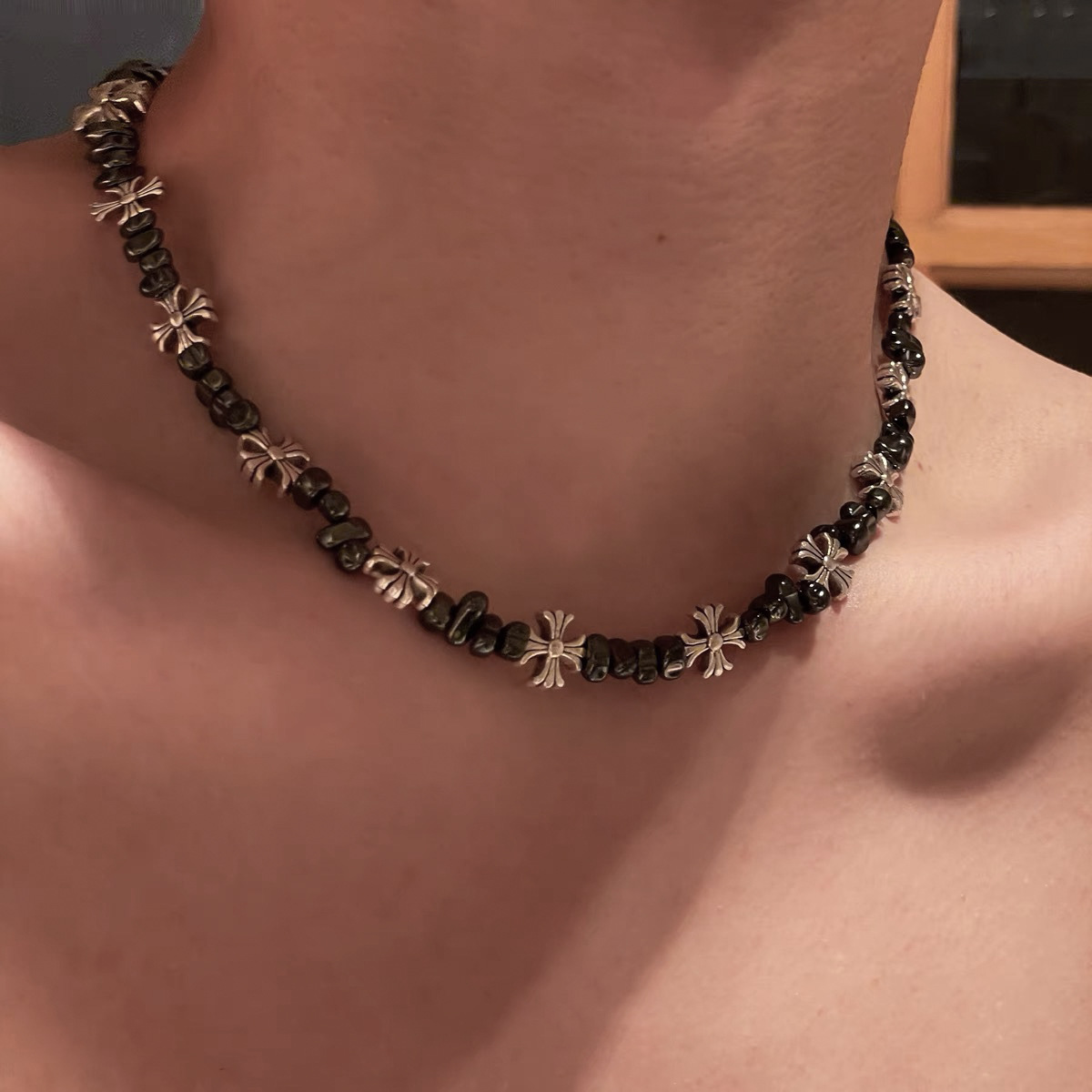 Cross Flower Trendy Men's Collarbone Chain Women's Niche Design Sweatshirt Necklace Hip Hop Style Geometric Pattern Alloy Jewelry display picture 2