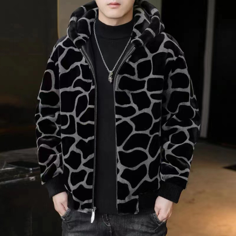 Autumn and Winter Casual Men's Jacket Fur Coat Fashion Short Hooded Mink Coat Thickened Warm Fur Sweater Autumn and Winter Casual Men's Jacket Fur Coat Fashion Short Hooded Mink Coat Thickened Warm Fur Sweater