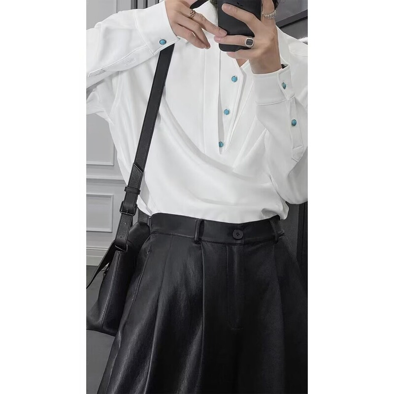 2025 Spring New Designer Fake Two-Piece Shirt Set for Men, Simple Versatile Casual Pants, Korean Version, High Quality
