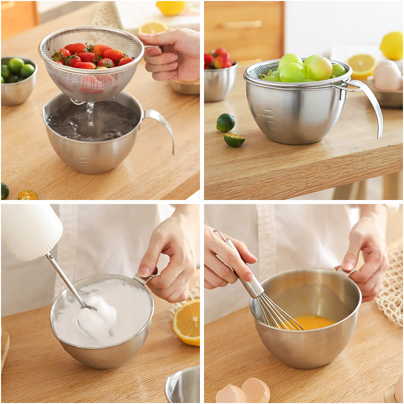 304不锈钢搅拌碗筷迷你带刻度V嘴沙拉碗盆家用厨房烘焙