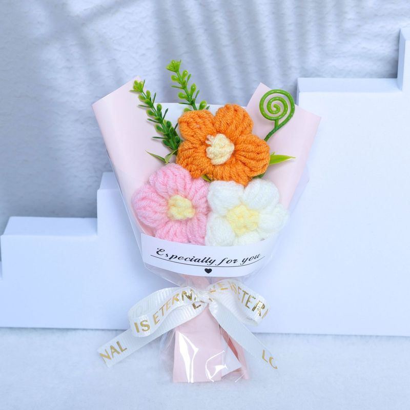 ニット糸のパフブーケ、造花、シミュレーションフラワー、ひまわり、多用途ギフト、ミニブーケ|undefined