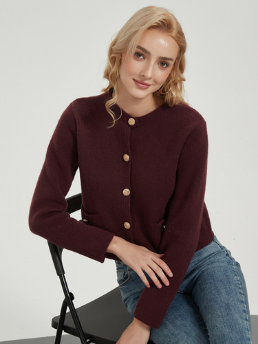Amazon Cross-Border Women's Wholesale Fashion Gold-Button Knitted Sweater in European and American Style—24 Autumn Short Cardigan