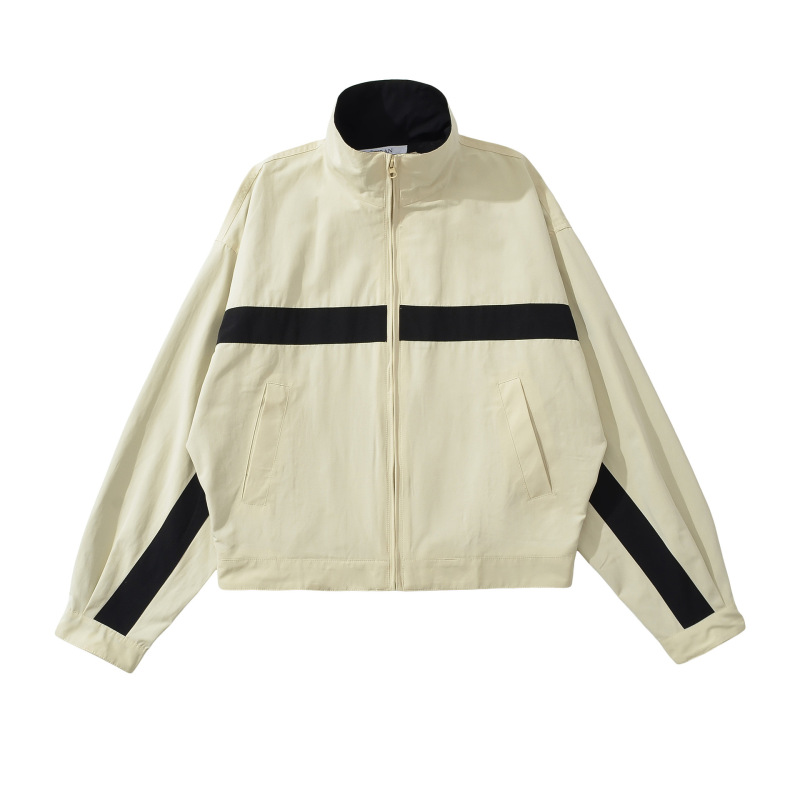 Cross-border European and American versatile casual French retro color-blocked stand-collar jacket Cross-border European and American versatile casual French retro color-blocked stand-collar jacket