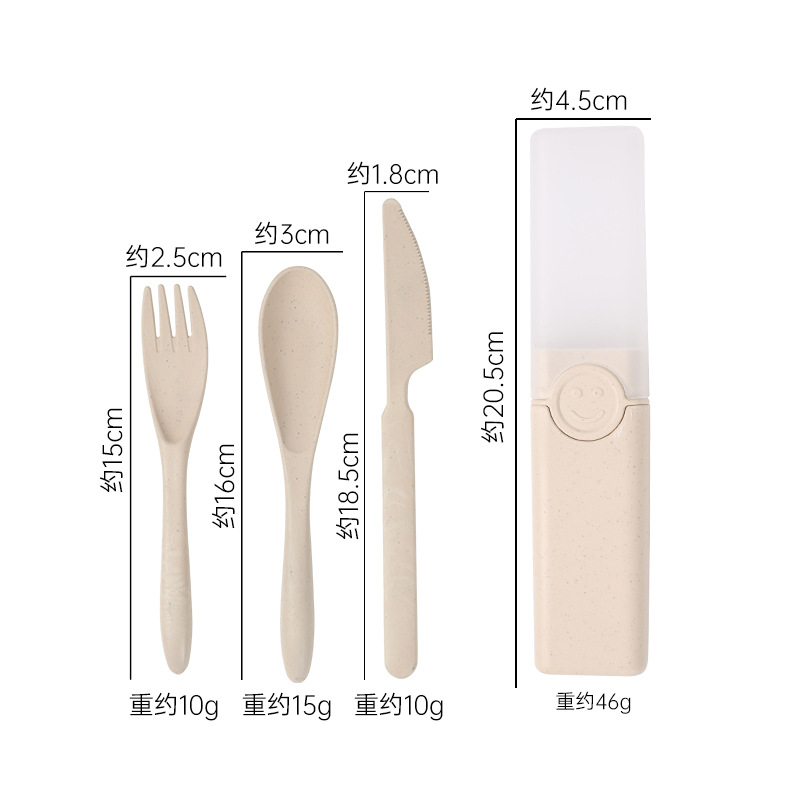Nuevo cuchillo de paja de trigo, tenedor y cuchara traje estudiante de oficina portátil vajilla de tres piezas de viaje traje al aire libre