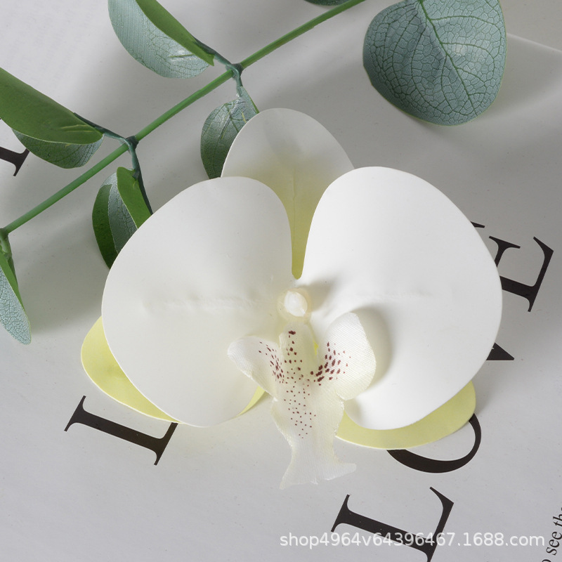 Película blanca Phalaenopsis flor cabeza pétalo simulación flor accesorios tocado horquilla diy flor decorativa de boda hecha a mano