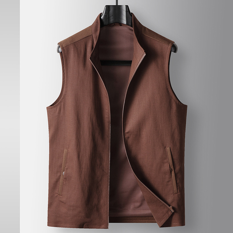 Men's Casual Vest 2026 Spring/Summer Luxury Stand Collar Zip-Up Knitted Wool Sleeveless High-End Old Money Style Jacket