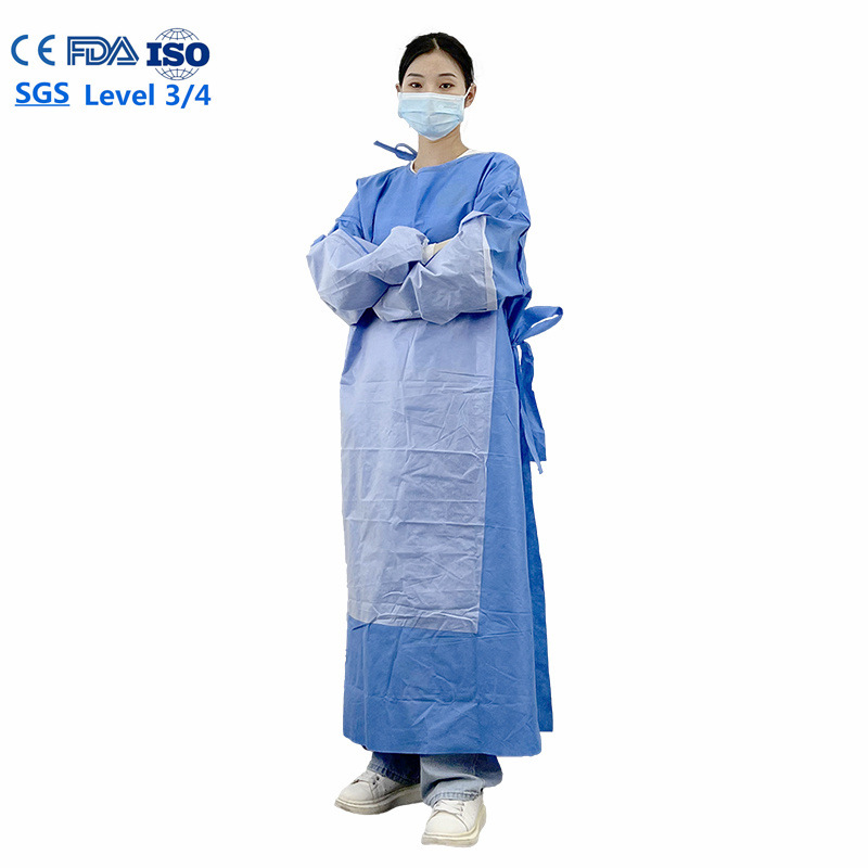 批发EN14126一次性SMS手术衣35g门诊护士反穿衣可出口ISO1348