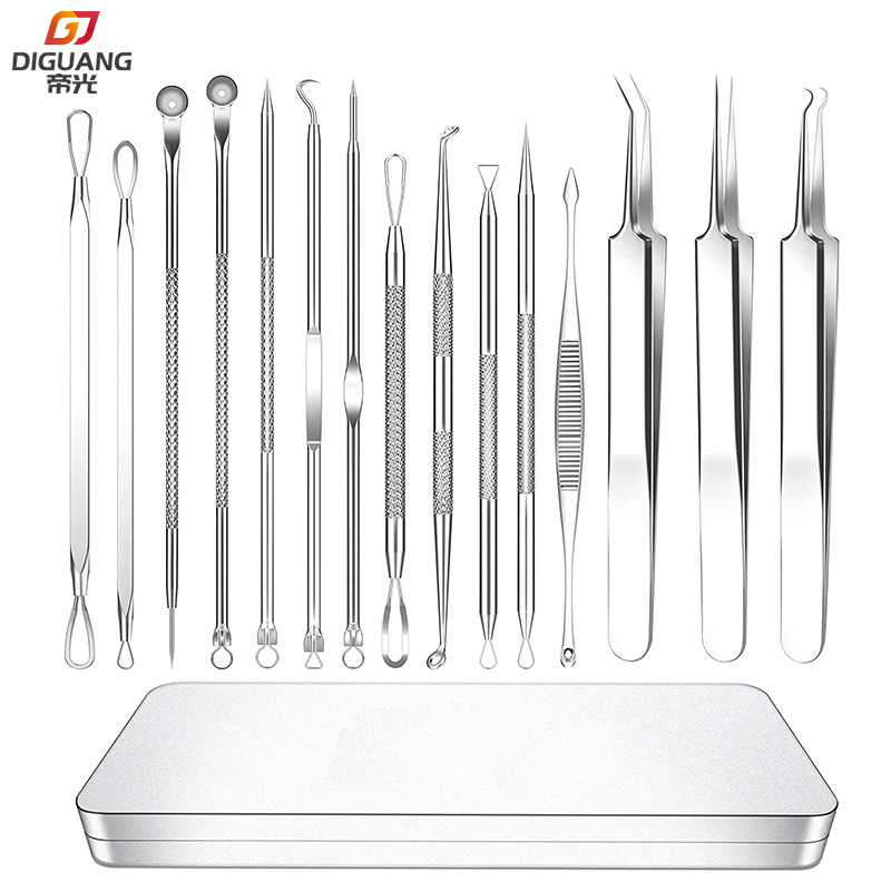 Acné aguja 15 piezas traje celular clip acné eliminación espinilla clip pinzas acné apretando aguja belleza aguja conjunto al por mayor