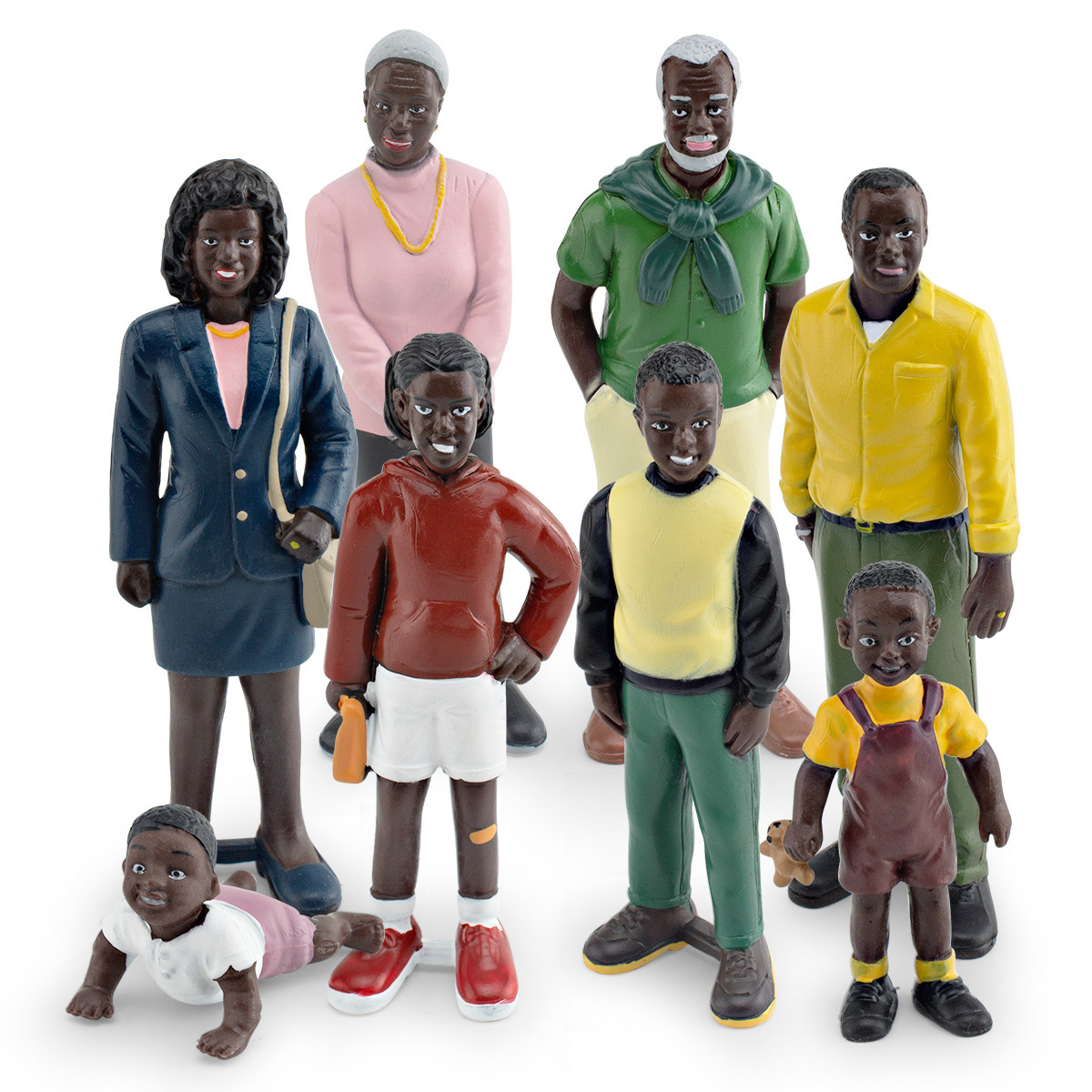 Cross-border simulation black boy and girl parents grandparents baby family figure doll model ornament