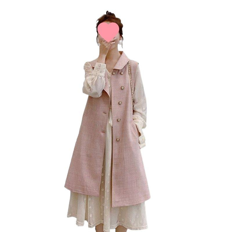 小香风套装女2025春秋季新款韩版马甲外套收腰蕾丝连衣裙两件套装|undefined