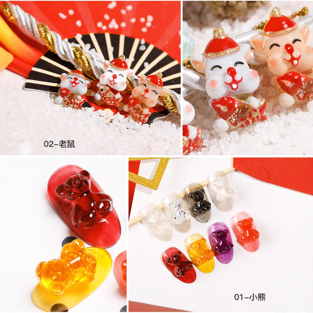 Manicura molde de silicona Año Nuevo jugo suave caramelo oso Mickey Fortune gato joyería 3D tridimensional tallada herramienta de molienda