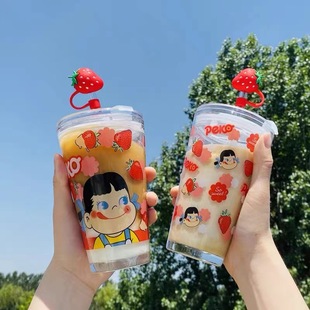 Milk girl straw glass scale Cup Strawberry Girl heart cute water cup Milk Cup beverage juice student Cup