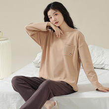秋冬德绒睡衣女士圆领套头保暖内衣简约休闲可外穿薄绒家居服套装