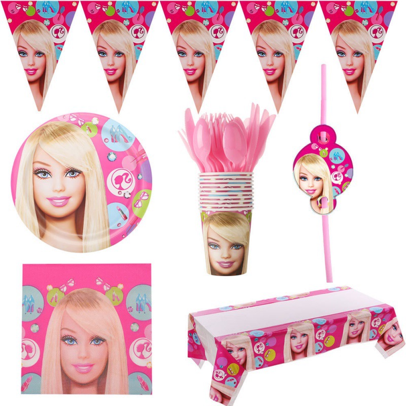 Nueva muñeca Barbie transfronteriza set de cumpleaños para niños temporada de graduación decoración del Festival del Barco del Dragón set de cubiertos desechable