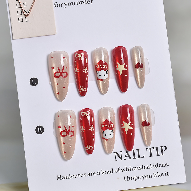 red long almond nail stickers