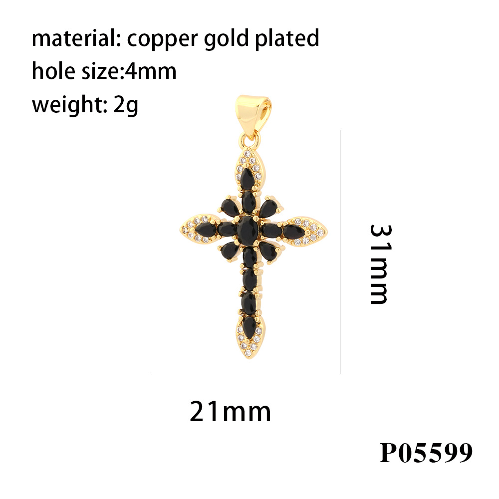 1 Piece 31 * 21mm Copper Zircon Gold Plated Cross Pendant display picture 3