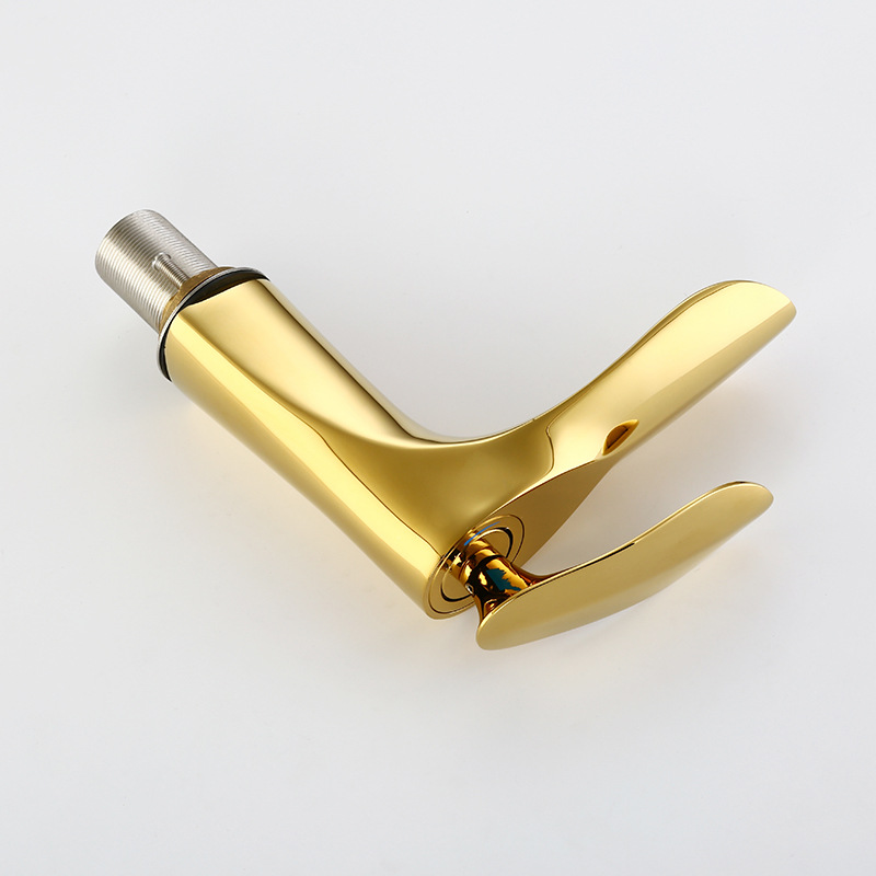 Jiumu all-copper Nordic-style golden washbasin faucet, bathroom, single-hole cold and hot water washing basin, washbasin and countertop undefined