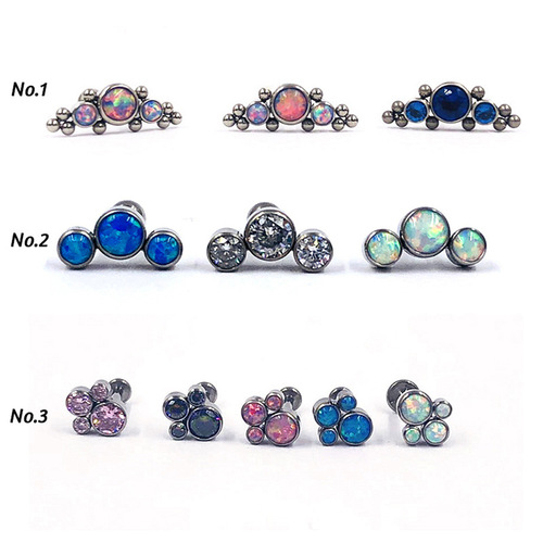 F136 Titanium Alloy Opal Flower Cat Claw Welded Small Ball Lip Nail Ear Bone Nail Cochlear Nail Cross-border Factory Direct Sales
