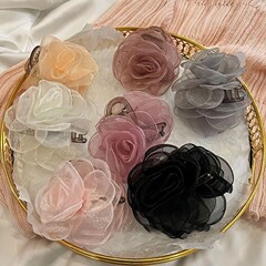 スーパーフェアリーカメリアバブルメッシュクリップ女性用、ハイエンドエレガントシャーククリップ、女性用のファッショナブルな小さなヘアアクセサリー