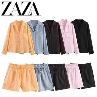 ZAZA 自制欧美风 批发女装 时尚百搭气质 口袋饰衬衫+水桶裤+短裤