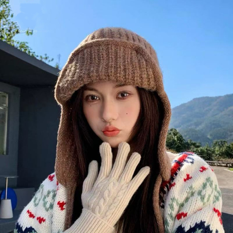 冬日氛围感ins韩系针织毛线帽女秋冬季保暖护耳飞行帽滑雪雷锋帽|undefined