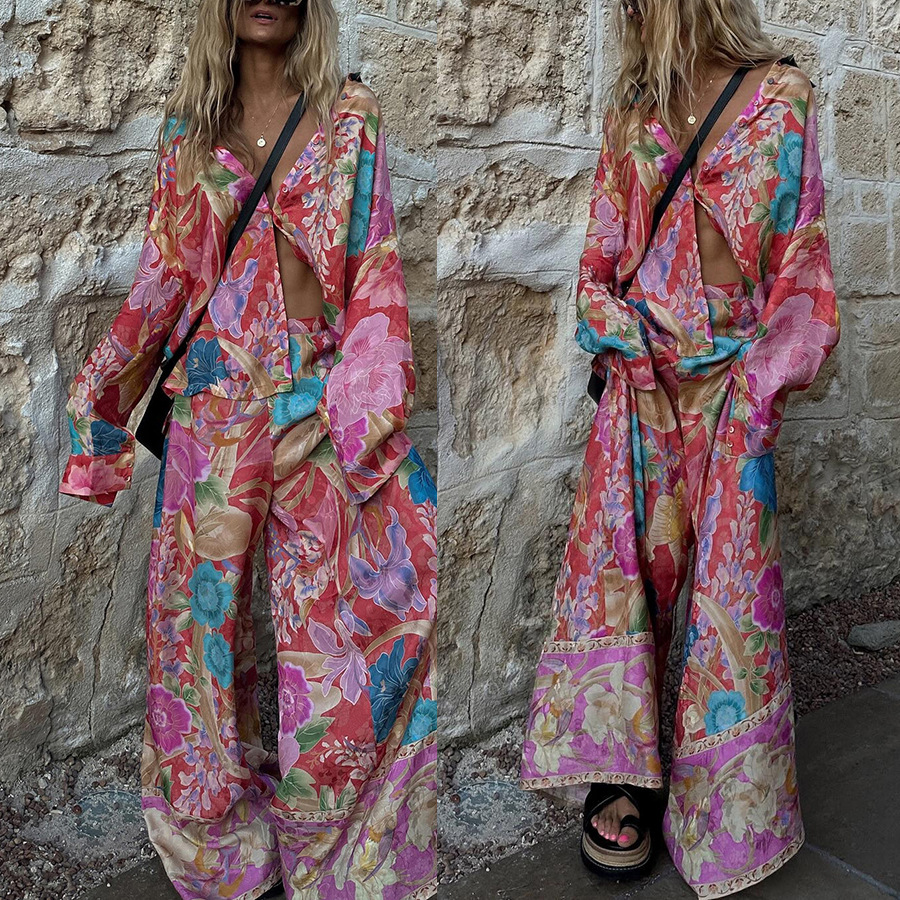 227g Weight Long Sleeve Sleeve Length Holiday Women's Vacation Simple Style Flower Polyester Skirt Co-ord Set Skirt Sets
