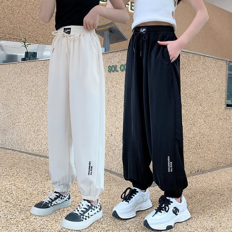 New Girls Pants Summer Cool Thin 2024 Children's Big Children's Casual Spring and Autumn Girls Sports Anti-mosquito Trousers