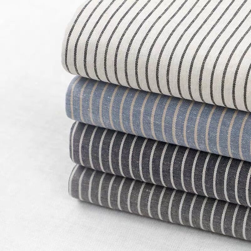 亚麻条纹面料 棉麻条纹面料 窄条棉麻日系布艺手工裙子衬衫面料