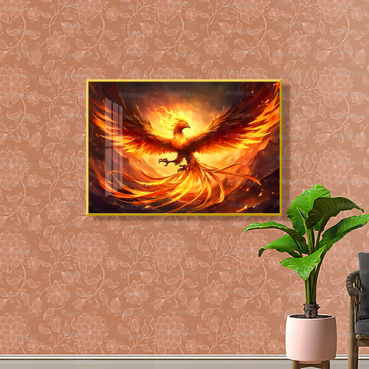 Mona Lisa real bordado pequeño bordado de fuego Phoenix estilo chino festivo auspicioso decoración de la sala de estar bordado a mano image 3