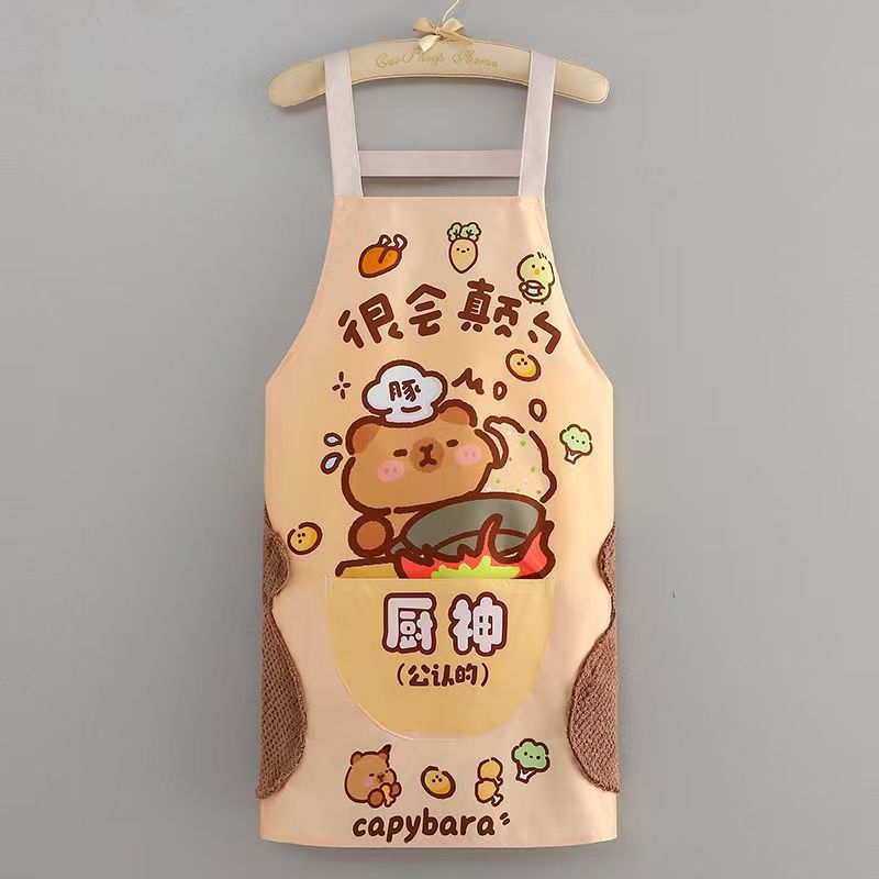 卡通防水围裙成人厨房可擦手背带围腰餐饮店上班防污防油围裙家用|undefined